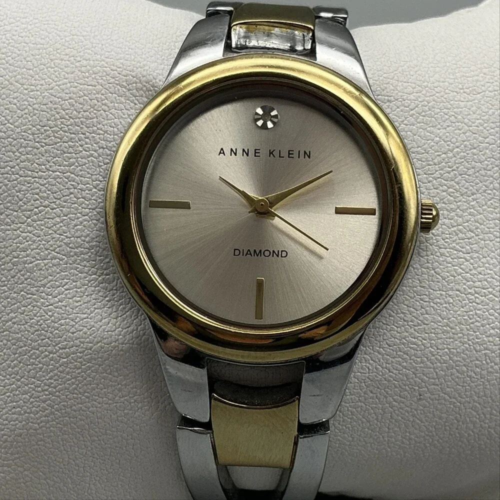 Anne Klein Womens Watch 32mm Champagne Dial Two Tone Diamond New Battery 7.25